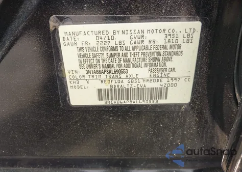 2010 Nissan Sentra 2.0Sr из США, поврежденный, VIN 3N1AB6AP8AL690553